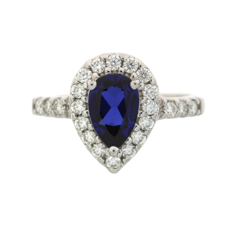 Created Sapphire Moissanite Ring Sterling Silver