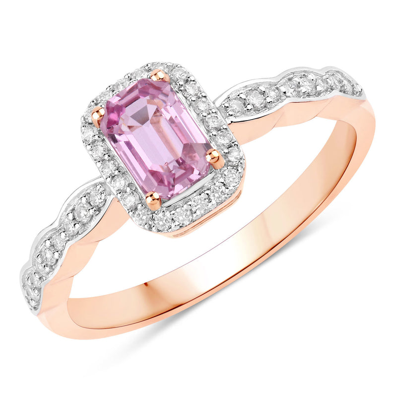 0.80 Carat Genuine Pink Sapphire and White Diamond 14K Rose Gold Ring