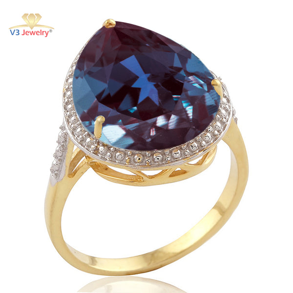 V3 Jewelry Color-Changing Alexandrite & 18k Gold-Plated Solitaire Ring