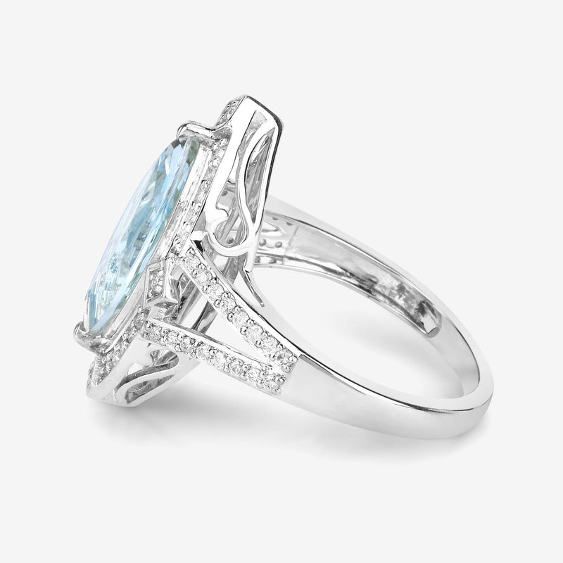 2.44 Carat Genuine Aquamarine and White Diamond 14K White Gold Ring