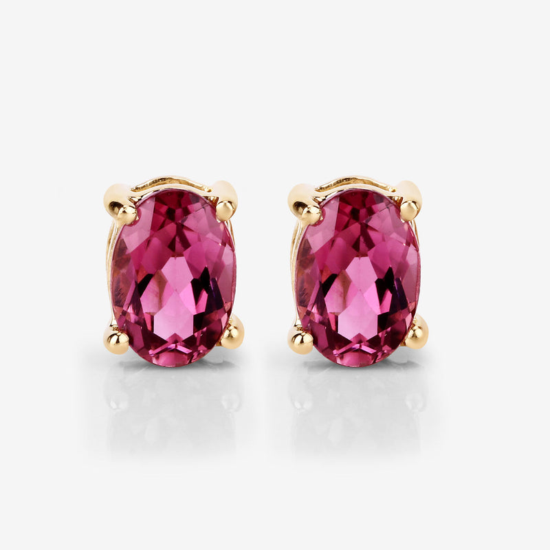 1.56 Carat Genuine Pink Tourmaline 14K Yellow Gold Earrings