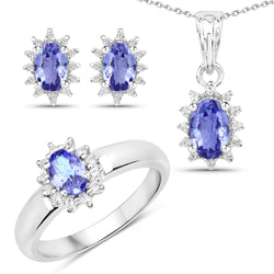 2.00 Carat Genuine Tanzanite and White Topaz .925 Sterling Silver Jewelry Set