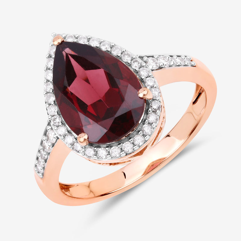 3.26 Carat Genuine Rhodolite and White Diamond 14K Rose Gold Ring