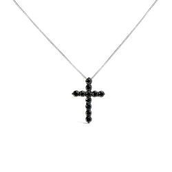 .925 Sterling Silver and Black Rhodium 1.0 Cttw Black Diamond Cross Pendant Necklace (Black Color, I2-I3 Clarity) - 18" Inches