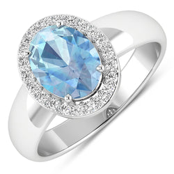 1.62 Carat Genuine Aquamarine and White Diamond 14K White Gold Ring