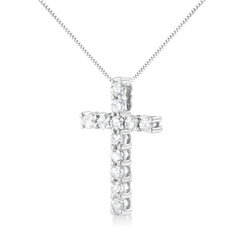 .925 Sterling Silver 1.00 cttw Traditional Diamond Cross 18" Pendant Necklace (J-K Color, I2-I3 Clarity)