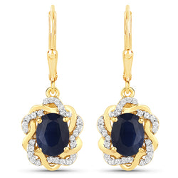 3.46 Carat Genuine Blue Sapphire and White Topaz .925 Sterling Silver Earrings