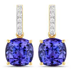 5.64 Carat Genuine Tanzanite and White Diamond 14K Yellow Gold Earrings