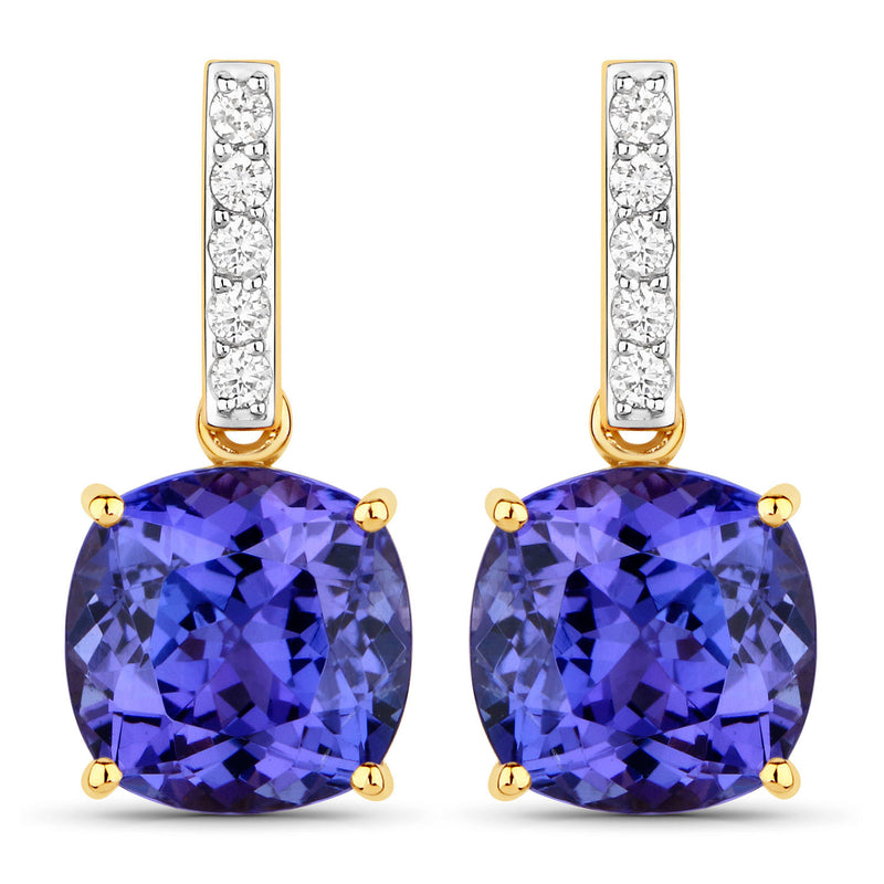 5.64 Carat Genuine Tanzanite and White Diamond 14K Yellow Gold Earrings