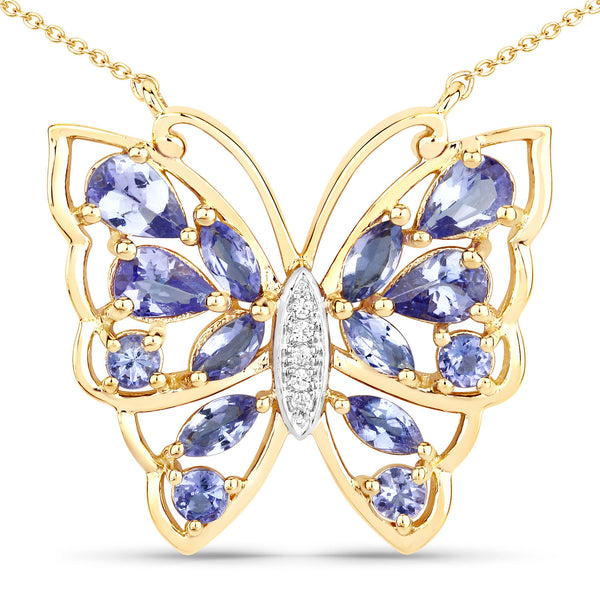 2.76 Carat Genuine Tanzanite and White Zircon .925 Sterling Silver Necklace