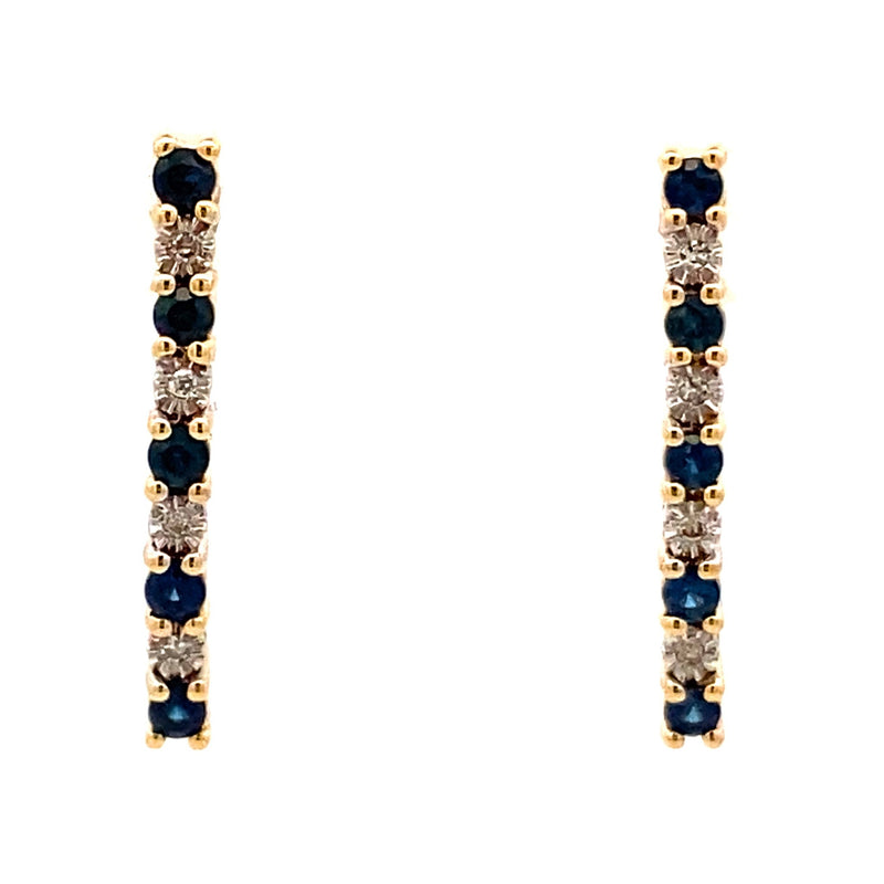 .04ct Sapphire Diamond Stick Earrings 14KT Yellow Gold