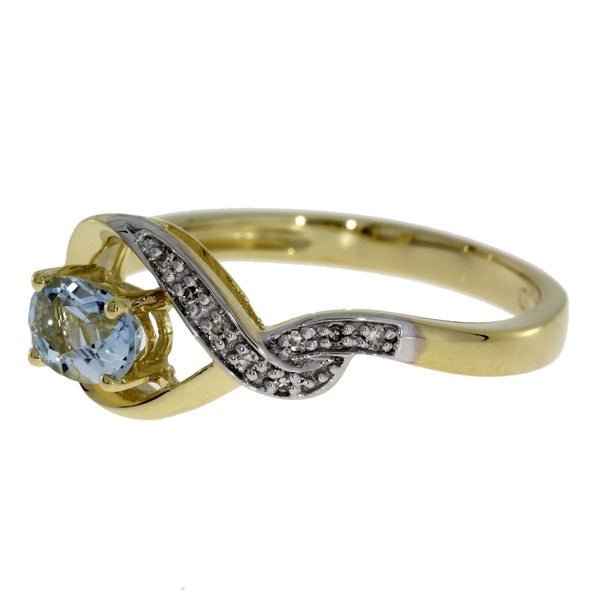 Natural .43ct Aquamarine Diamond Ring 14KT Yellow Gold