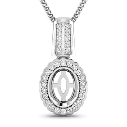 0.22 Carat Genuine White Diamond 14K White Gold Semi Mount Pendant - holds 9x7mm Oval Gemstone