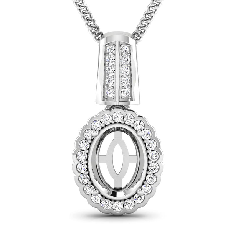 0.22 Carat Genuine White Diamond 14K White Gold Semi Mount Pendant - holds 9x7mm Oval Gemstone