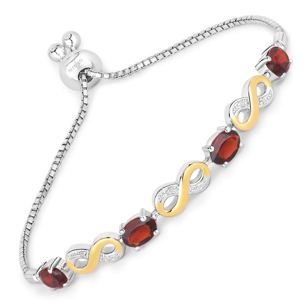 3.46 Carat Genuine Garnet and White Topaz .925 Sterling Silver Bracelet