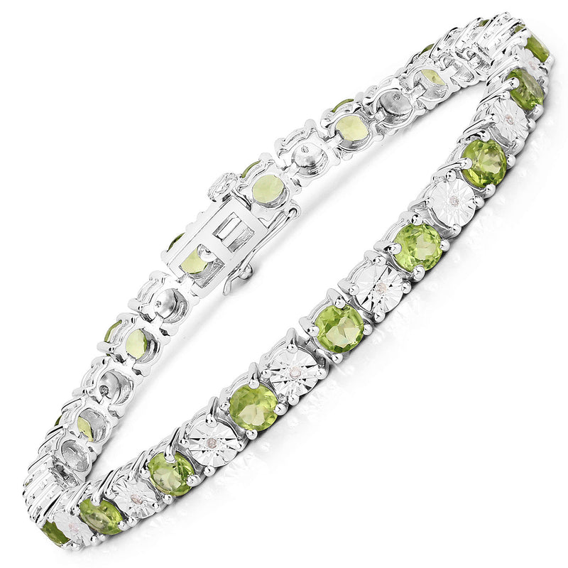 8.76 Carat Genuine Peridot and White Diamond .925 Sterling Silver Bracelet