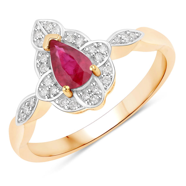 0.50 Carat Genuine Mozambique Ruby And White Diamond 10K Yellow Gold Ring