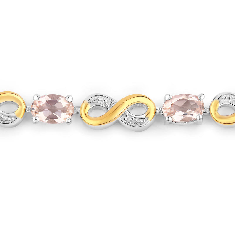 1.47 Carat Genuine Morganite and White Topaz .925 Sterling Silver Bracelet