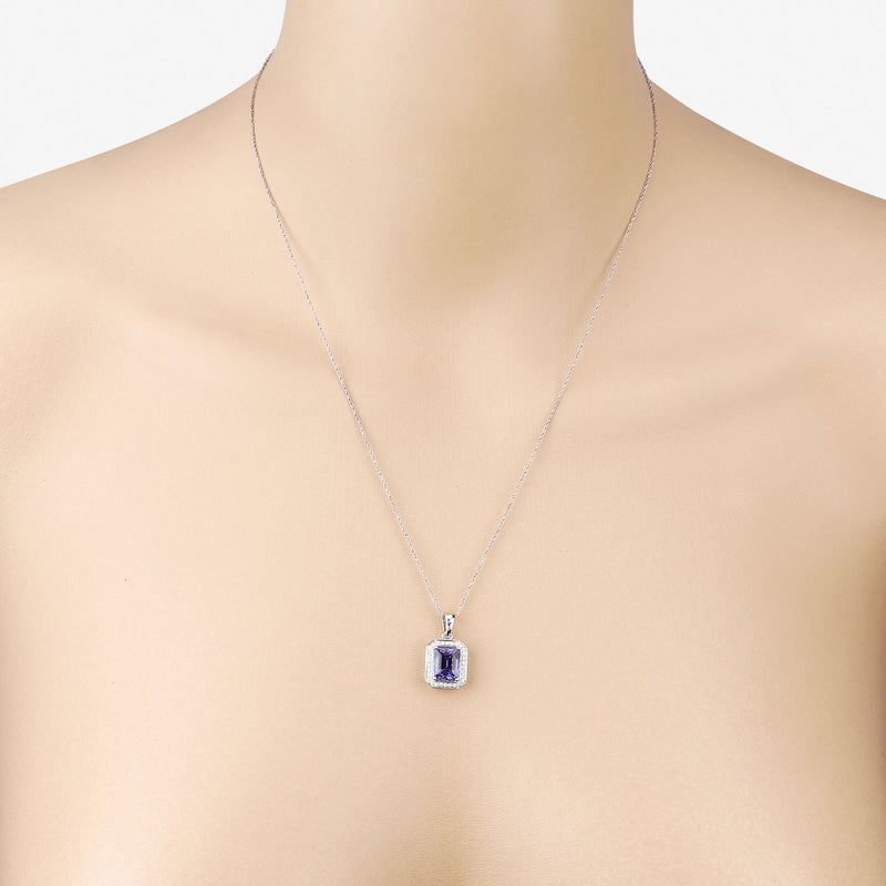 2.80 Carat Genuine Tanzanite and White Diamond 14K White Gold Pendant