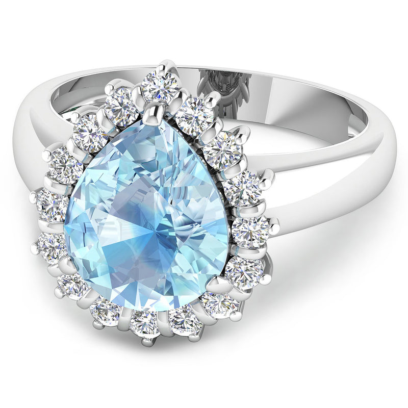 2.78 Carat Genuine Aquamarine and White Diamond 14K White Gold Ring