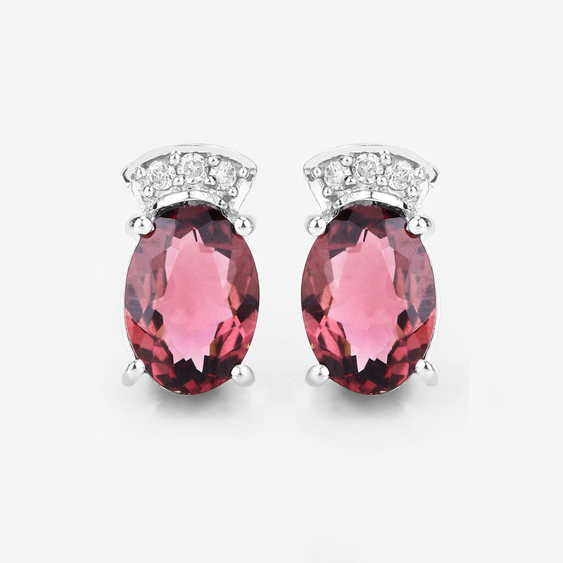 1.35 Carat Genuine Pink Tourmaline and White Diamond 14K White Gold Earrings