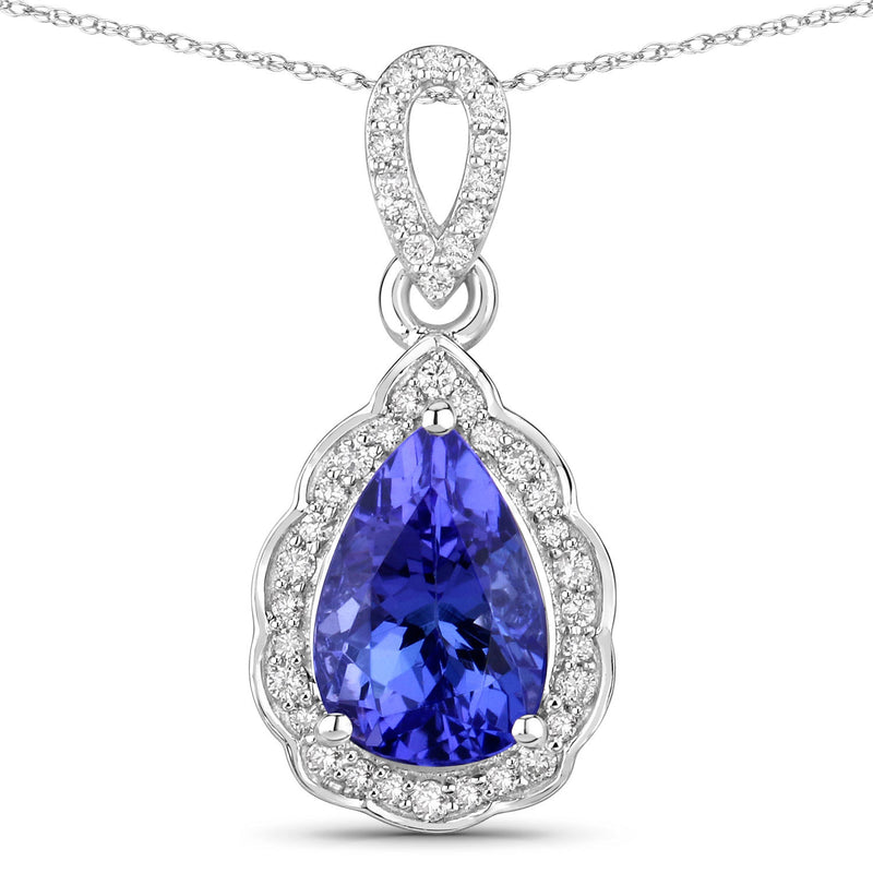 1.94 Carat Genuine Tanzanite and White Diamond 14K White Gold Pendant