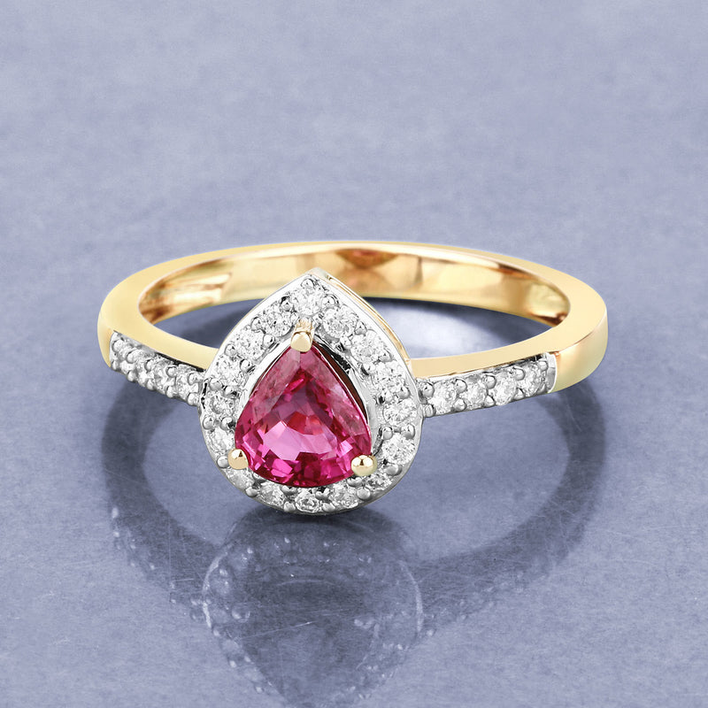 0.99 Carat Genuine Ruby and White Diamond 14K Yellow Gold Ring