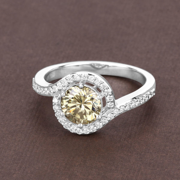 IGI Certified 1.20 Carat Genuine Light Yellow Diamond Center and 0.27cttw White Diamond 18K White Gold Ring (1.47cttw)