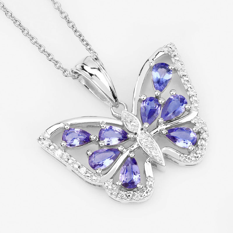 1.75 Carat Genuine Tanzanite and White Zircon .925 Sterling Silver Pendant