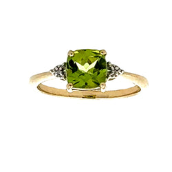 Genuine 1.26ct Peridot Diamond Ring 10KT Yellow Gold