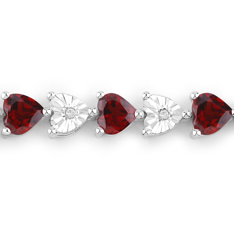 7.64 Carat Genuine Garnet and White Diamond .925 Sterling Silver Bracelet