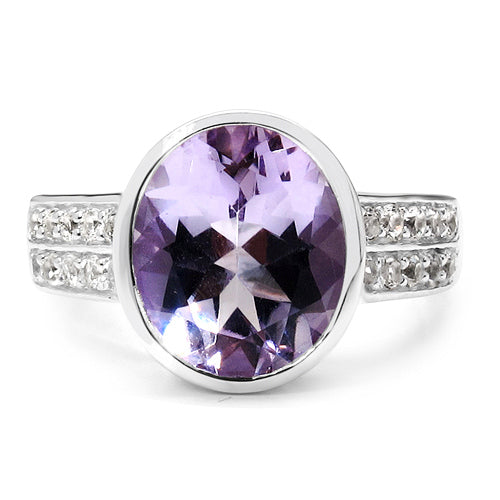 3.50 Carat Genuine Amethyst and White Topaz .925 Sterling Silver Ring