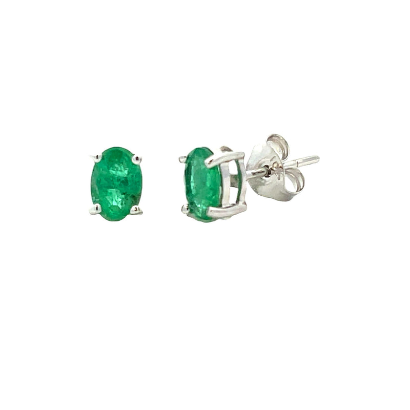 Natural 1.04ct Emerald Stud Earrings 10KT White Gold