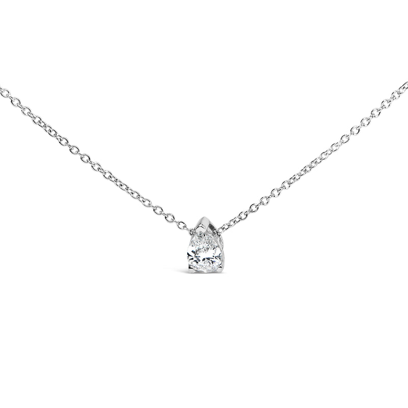 14K White Gold 1/2 Cttw Pear Shape Lab-Grown Diamond 3-Prong Solitaire Pendant Necklace 18 Inch (F-G Color, VS2-SI1 Clarity)