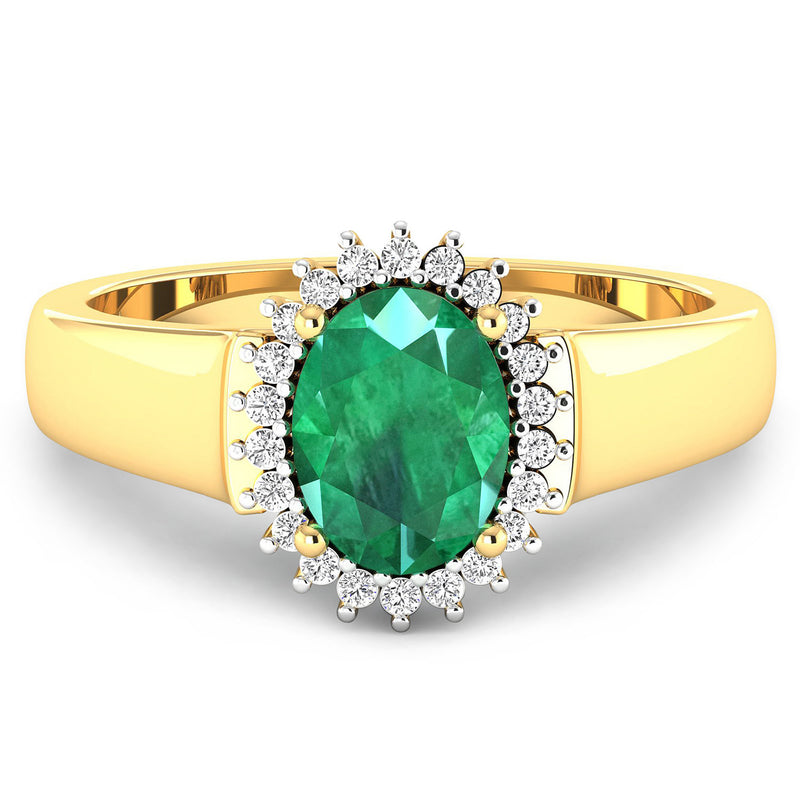 1.31 Carat Genuine Zambian Emerald and White Diamond 14K Yellow Gold Ring