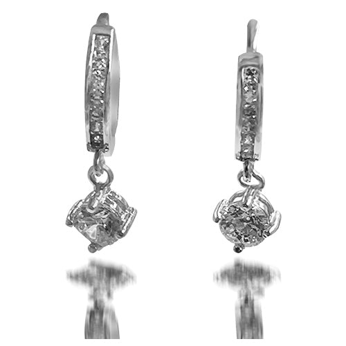 Cubic Zirconia Silvertone Drop Earrings