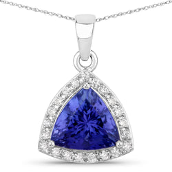 2.40 Carat Genuine Tanzanite and White Diamond 14K White Gold Pendant