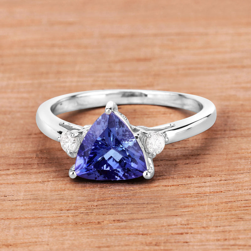 1.83 Carat Genuine Tanzanite and White Diamond 14K White Gold Ring