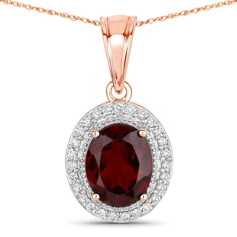 2.95 Carat Genuine Rhodolite and White Diamond 14K Rose Gold Pendant