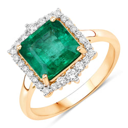 IGI Certified 2.92 Carat Genuine Zambian Emerald and White Diamond 14K Yellow Gold Ring