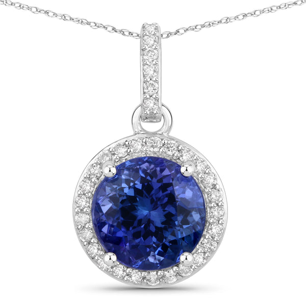 2.52 Carat Genuine Tanzanite and White Diamond 14K White Gold Pendant