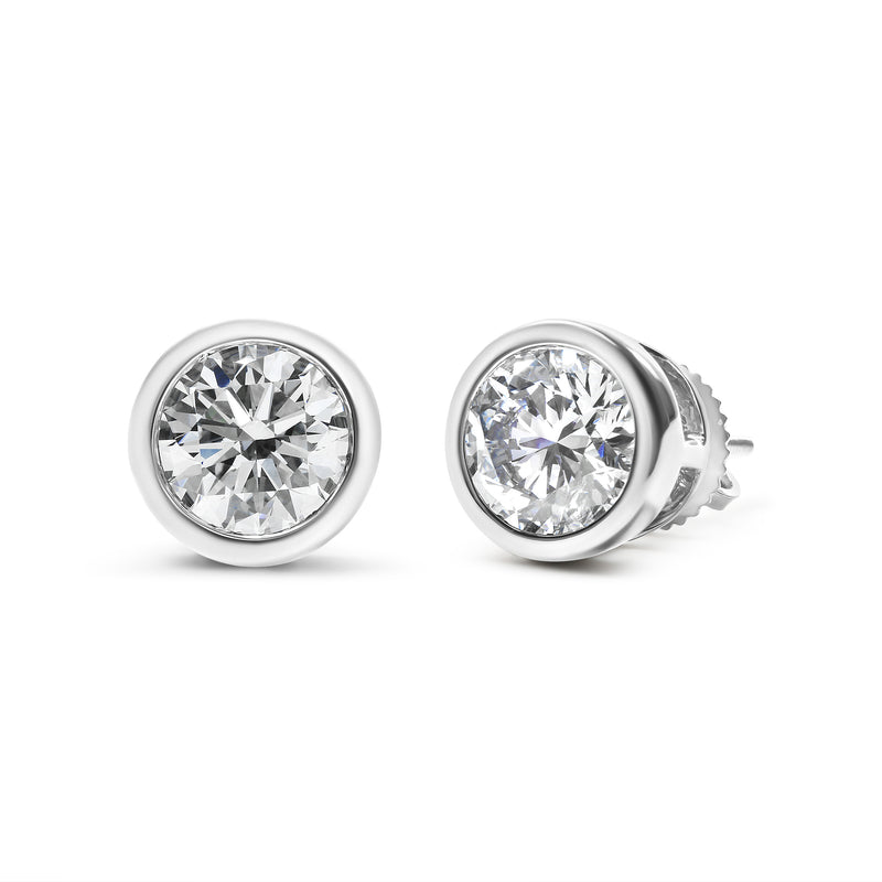 14K White Gold 1.0 Cttw Lab Grown Diamond Screw-Back Classic Bezel Solitaire Stud Earrings (G-H Color, VS2-SI1 Clarity)