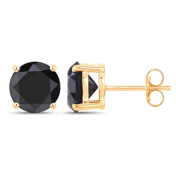 4.77 Carat Genuine Black Diamond 14K Yellow Gold Earrings