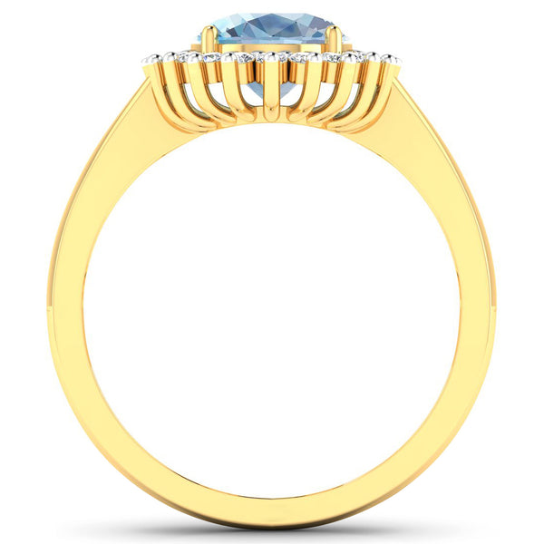 1.24 Carat Genuine Aquamarine and White Diamond 14K Yellow Gold Ring