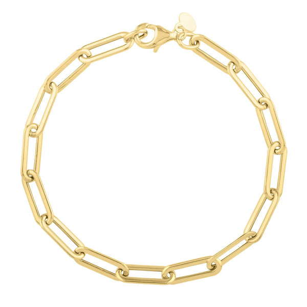 14k Yellow Gold Long Domed Paperclip Chain Bracelet (4.80 mm)