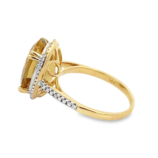 Natural 5.82ct Quartz Diamond Ring 14KT Yellow Gold