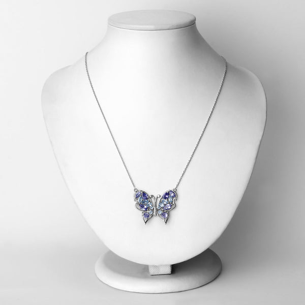 3.60 Carat Genuine Tanzanite and Swiss Blue Topaz .925 Sterling Silver Necklace