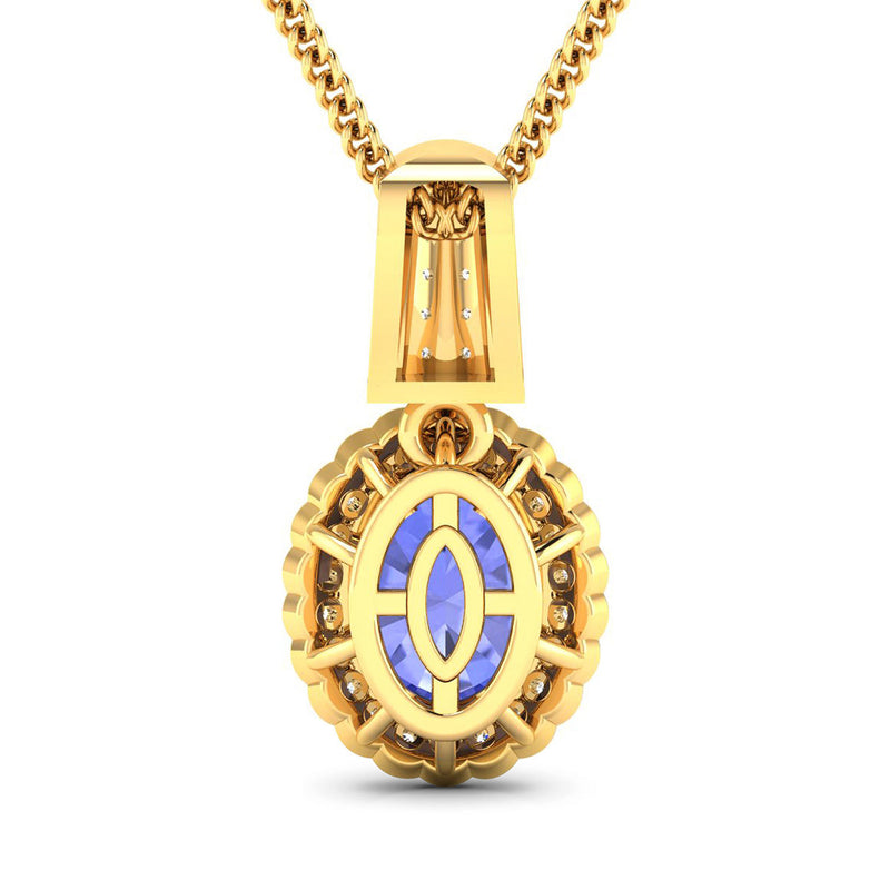 1.63 Carat Genuine Tanzanite and White Diamond 14K Yellow Gold Pendant