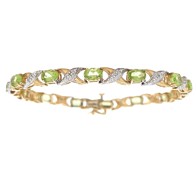 7.07ct Peridot Diamond Tennis Bracelet 14KT Yellow Gold