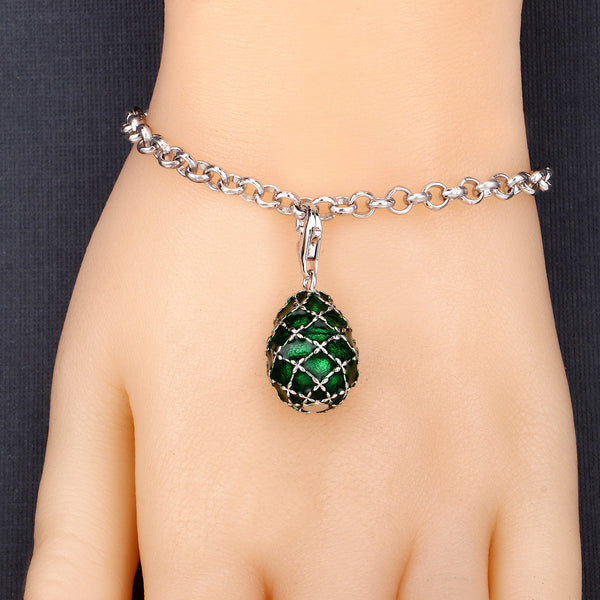 13.66 Grams .925 Sterling Silver Green Enamel Charm Bracelet